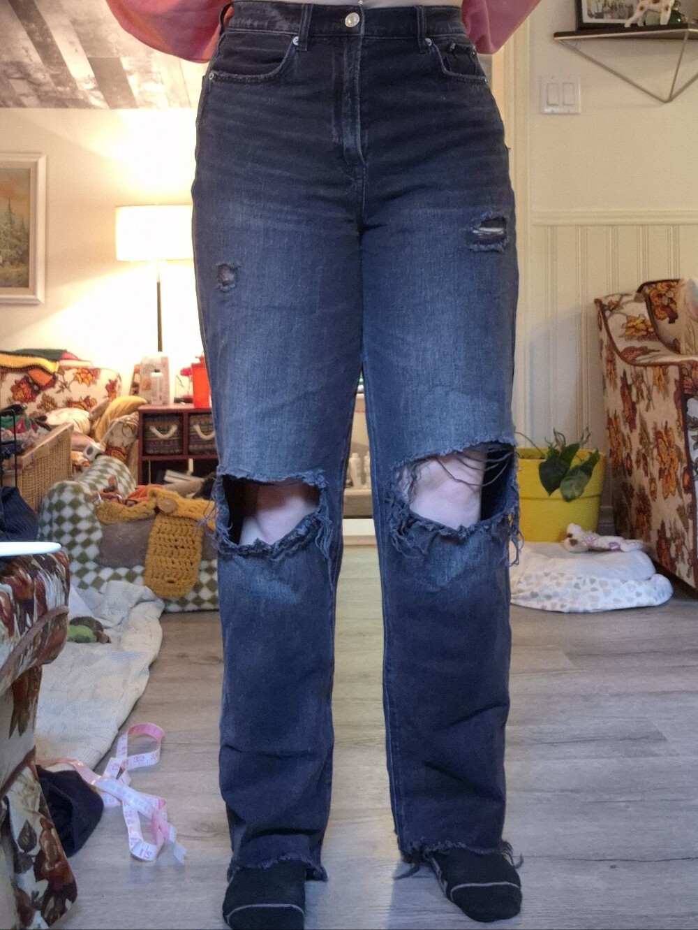American Eagle Distressed Black Jeans for Women Wide Leg Jeans Strigid
